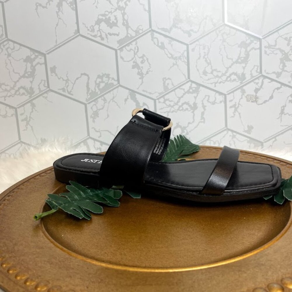 JustFab Black Sandals | Strappy Open Toe Heels | Classic Minimalist Dress Sandal